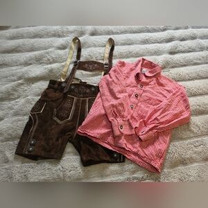 Kids Traditional Lederhosen Set - Red and Brown